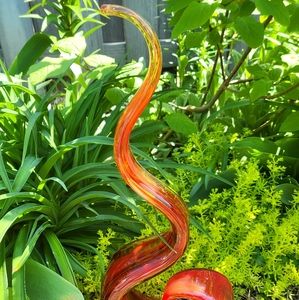 Vintage Mid Century Modern Pier 1 Art Glass Sculpture Orange Red Flame 17"